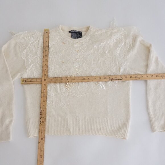 Vintage I.B. Diffusion Cream Silk Wool Lace Beaded Sweater Romantic Old Money L - Picture 3 of 11